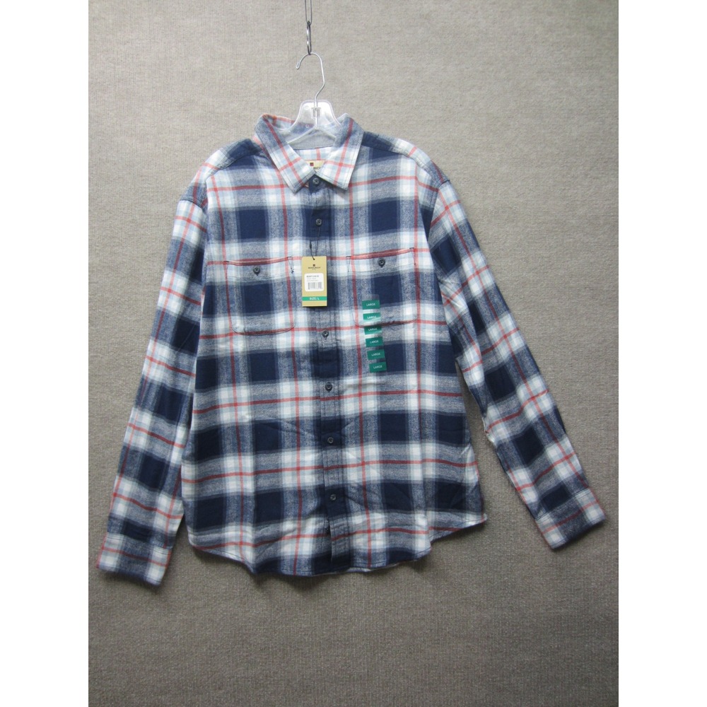Woolrich Mens Large Blue Red Plaid Flannel Button Down Shirt 100% Cotton NWT